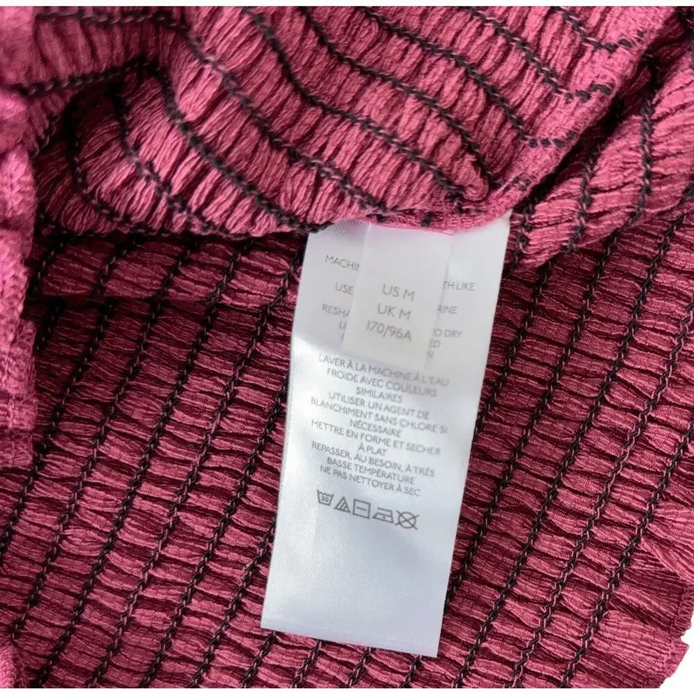Anthropologie Smocked Stretch Burgundy Boho Peasant Blouse Women's Size Medium